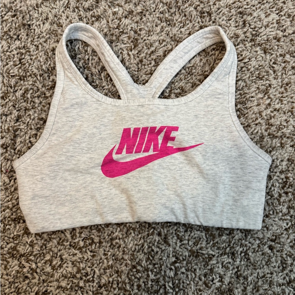 Nike Heather Gray Sports Bra with Vibrant Pink Logo